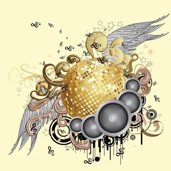Gold disco ball with wings — Stock Vector