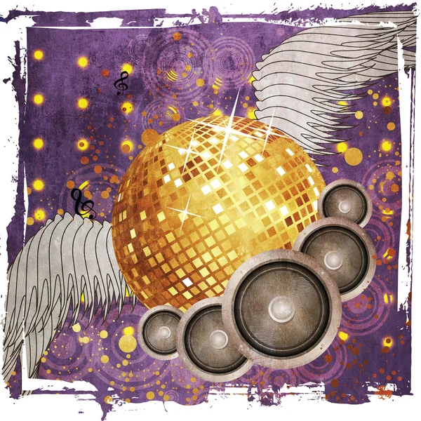 Grunge Gold Discokugel mit Flügeln — Stockfoto