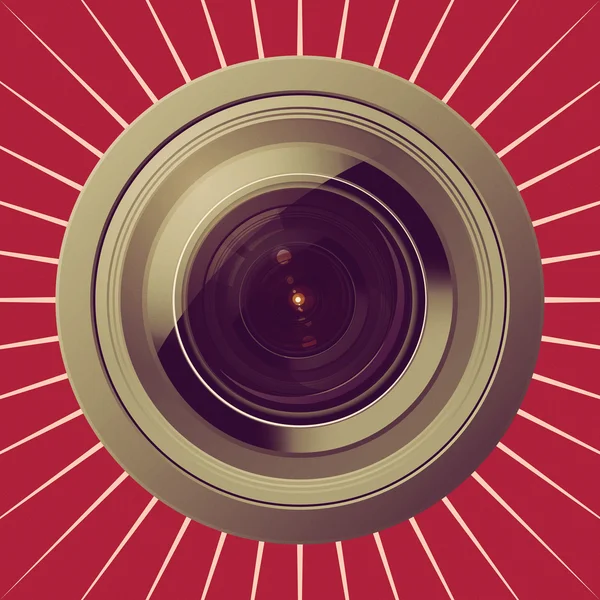 Camera lens on red background — Stock Photo, Image