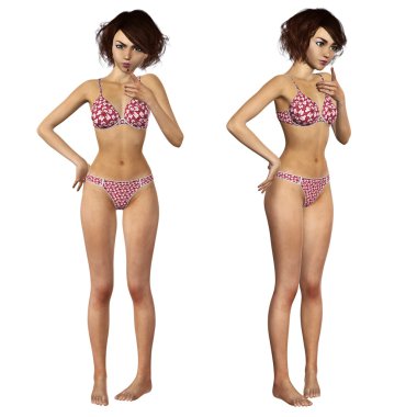 3D kadın kırmızı bikini