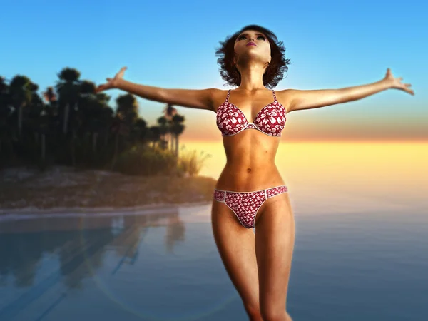 Happy girl on island — Stock Photo, Image