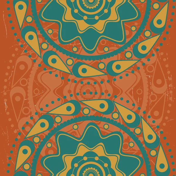 Türkisfarbenes Ornament auf orangefarbenem Hintergrund — Stockvektor
