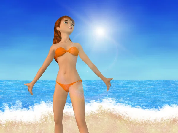 Девушка из мультика на пляже — стоковое фото