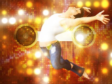 Man jump on dotted background