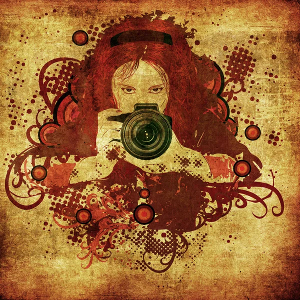 Photographer girl grunge illustration — Stock Photo, Image