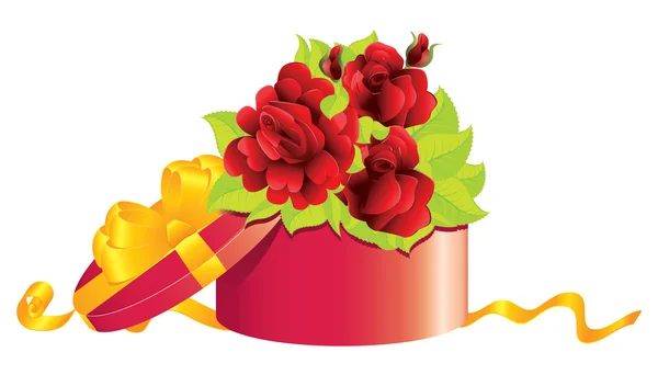 Rosas en caja de regalo — Vector de stock