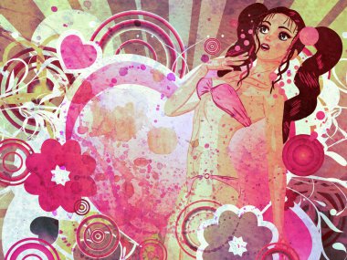 Grunge kız pembe bikini ve büyük kalp