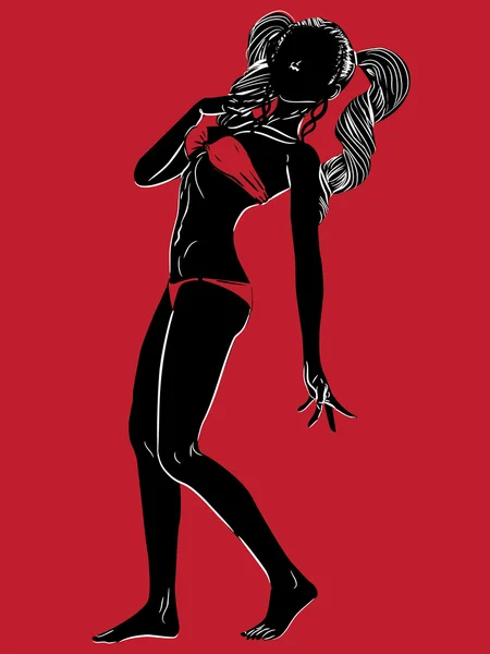 Bikini silhouette on red background — Stock Vector