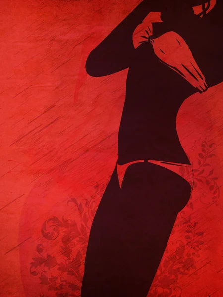 Silhueta de biquíni no fundo vermelho grunge — Fotografia de Stock
