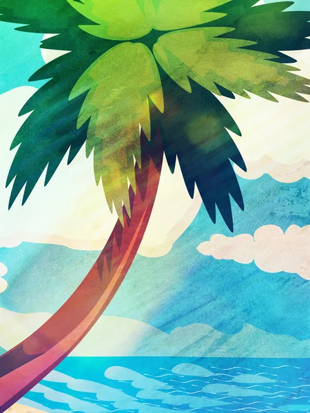 Grunge kreslený palmy a moře — Stock fotografie