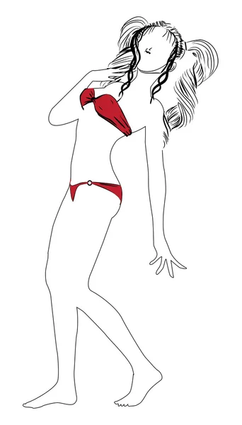 Witte vrouwelijke silhouet in rode bikini — Stockvector