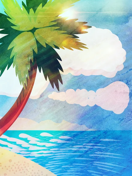 Playa de dibujos animados Grunge con palma —  Fotos de Stock