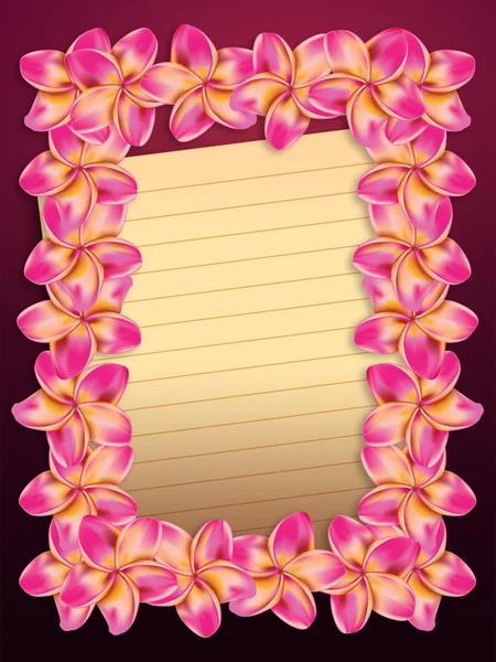 Pink plumeria flowers frame with paper — Stockfoto