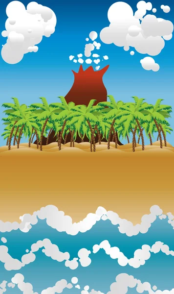 Isla del volcán de dibujos animados — Vector de stock