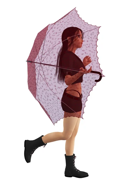 Dívka s červeným deštníkem — Stock fotografie