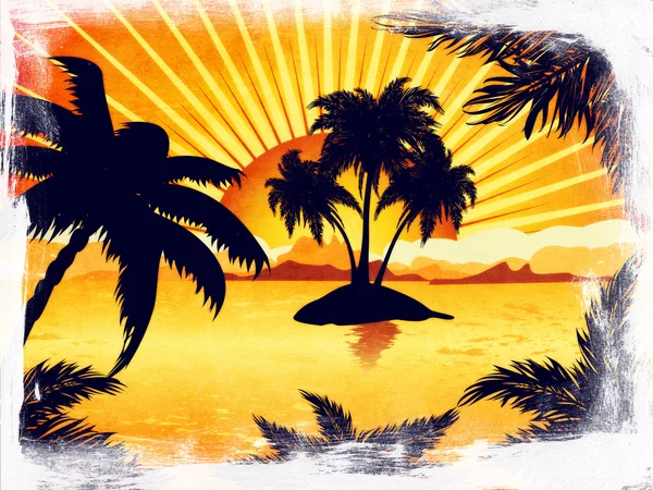 Grunge 日落的热带小岛 — 图库照片