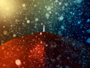 kar fırtınası içinde kırmızı şemsiye