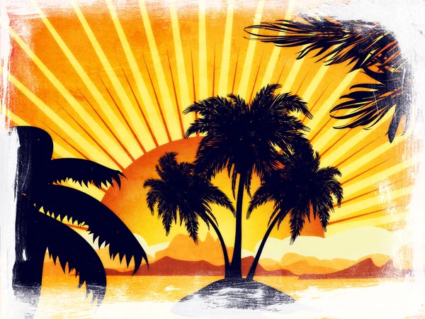 Grunge sunset tropical island — Stock Photo, Image