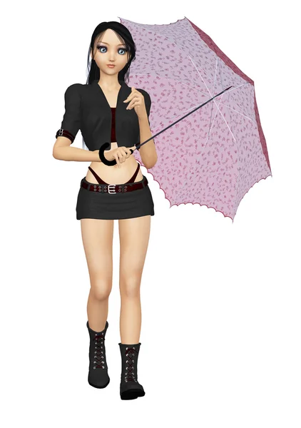 戴红雨伞的女孩 — 图库照片