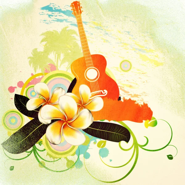 Grunge tropical background with guitar — Stock Photo, Image