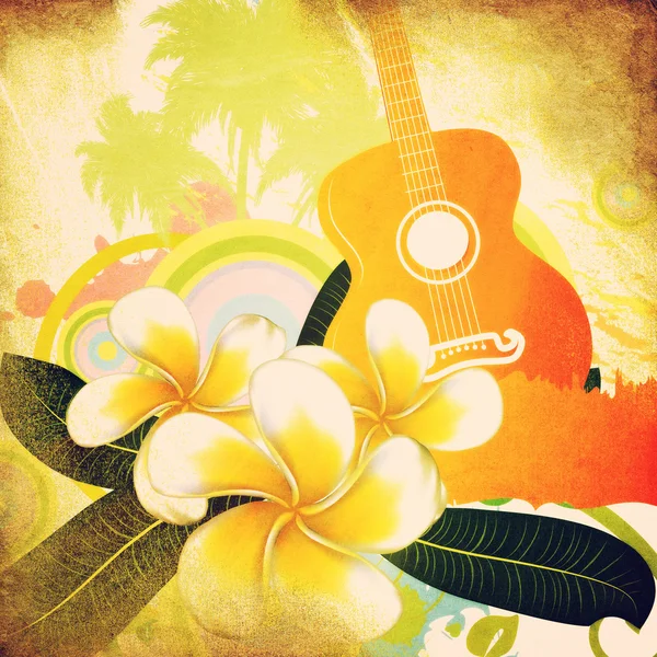 Grunge fondo tropical con guitarra — Foto de Stock