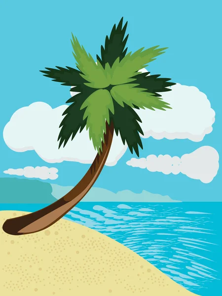 Playa de dibujos animados con palma — Vector de stock