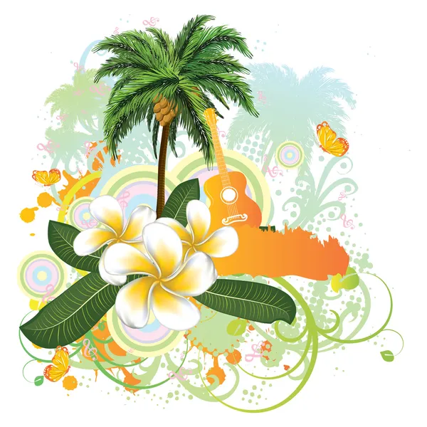 Tropical background with guitar — Stock Vector