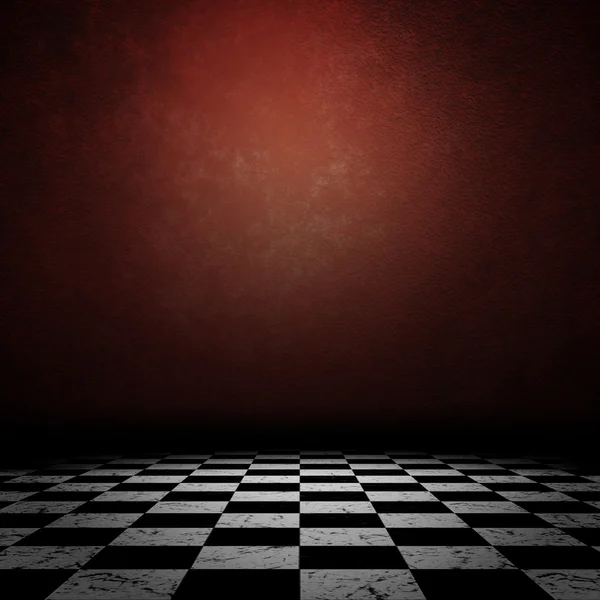 Grunge room with checkerd floor — Stock Photo, Image