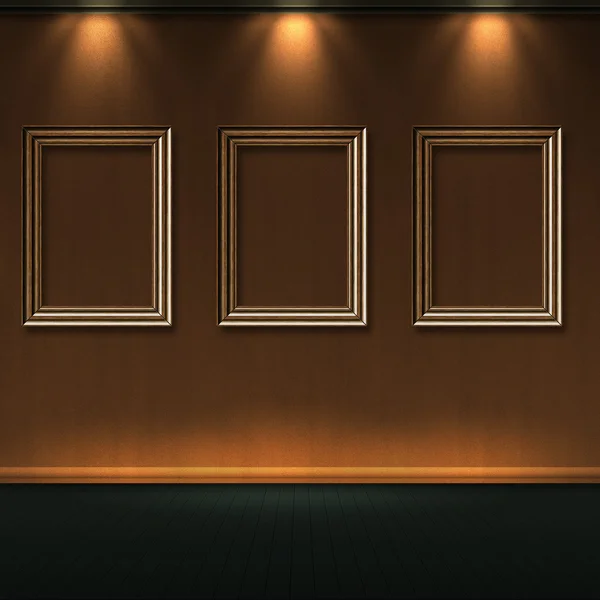 Wood frames in room with lights