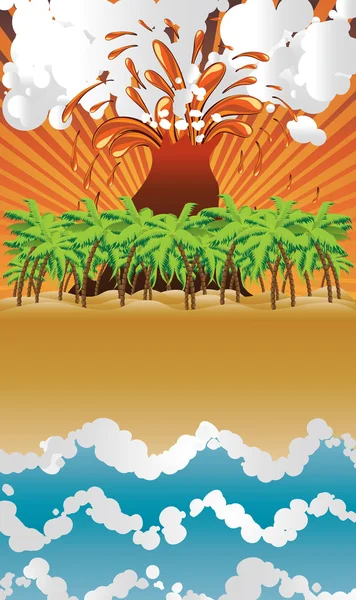 Dessin animé volcan île — Image vectorielle