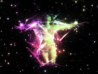 Bikini kız starfield arka plan üzerinde