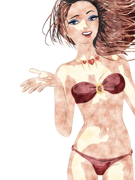 Aquarell Bikini Mädchen — Stockfoto