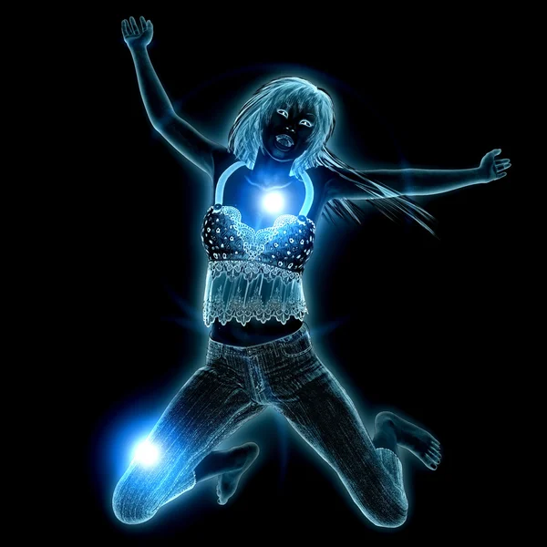 Blue glowing girl — Stock Photo, Image