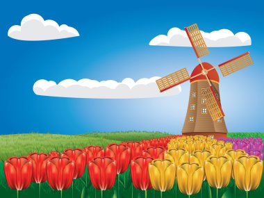 Windmill and tulips clipart