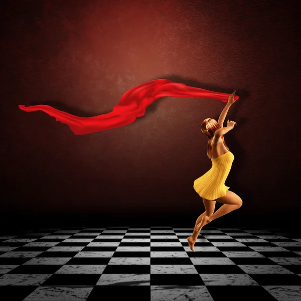 Flickan hoppar i grunge rum — Stockfoto