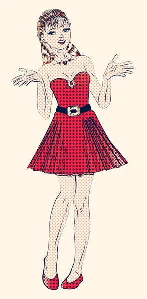 Halftone girl in red — Stock Photo, Image