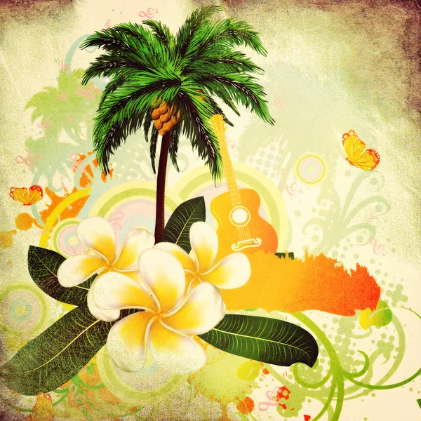 Grunge tropical background with guitar — Zdjęcie stockowe