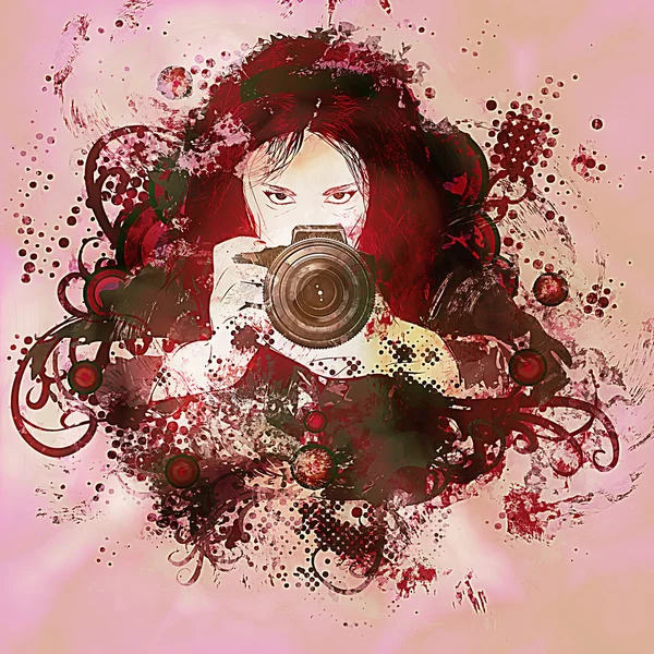 Renkli kız fotoğrafçı illüstrasyon — Stok fotoğraf