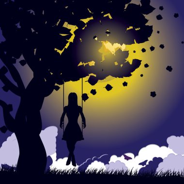 kız gece salıncak siluet