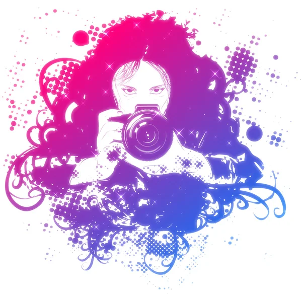 Chica colorido fotógrafo ilustración — Foto de Stock