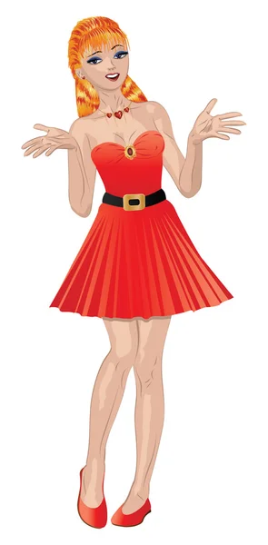 Chica en vestido rojo — Vector de stock