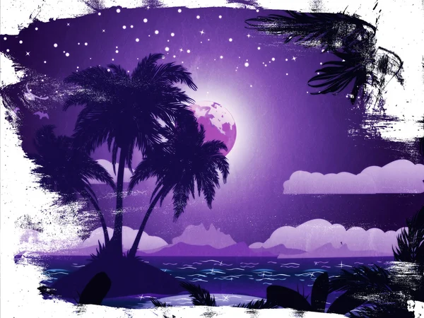 Grunge tropický ostrov v noci — Stock fotografie
