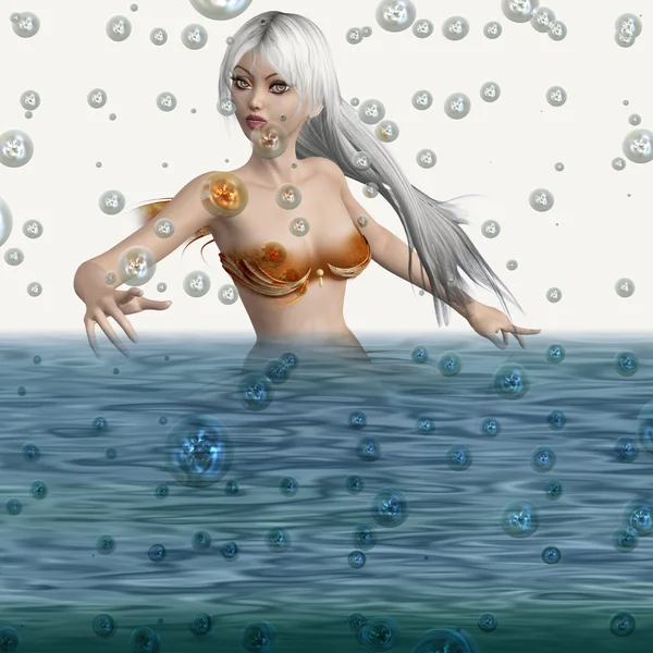 Sirena con burbujas en el agua — Foto de Stock