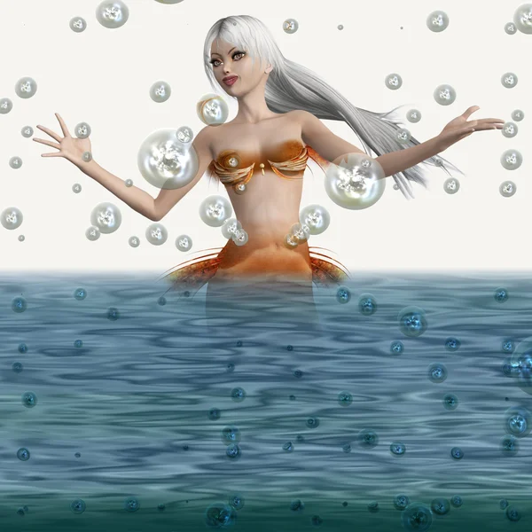 Mermaid with bubbles in water — Stock Photo, Image