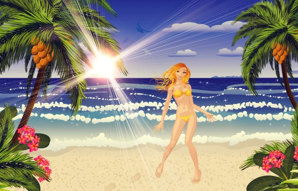 Plajda sarışın kadın — Stok fotoğraf