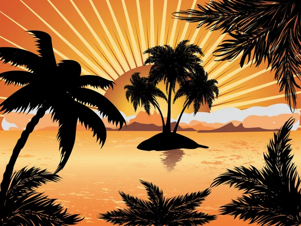 Západ slunce tropický ostrov — Stockový vektor