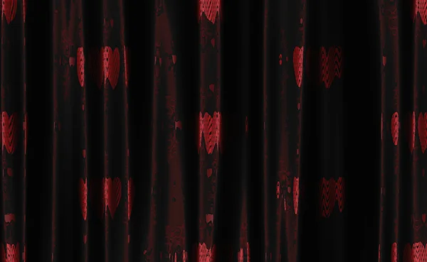 Roter Vorhang mit Herzmuster — Stockfoto