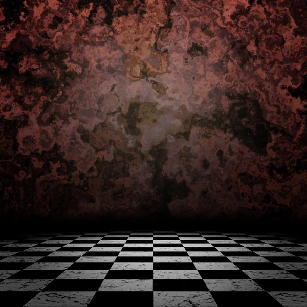 Gamla rum med checkerd golv — Stockfoto