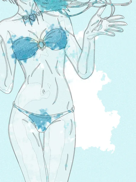 Aquarel bikini girl — Stockfoto