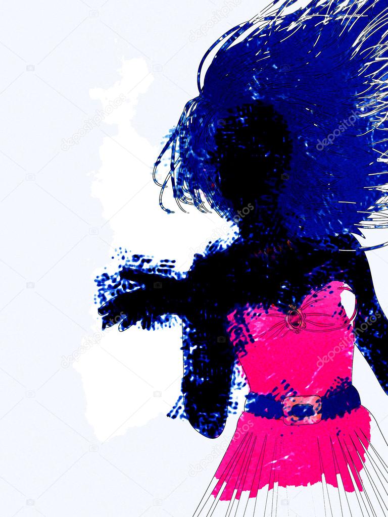Watercolor girl silhouette